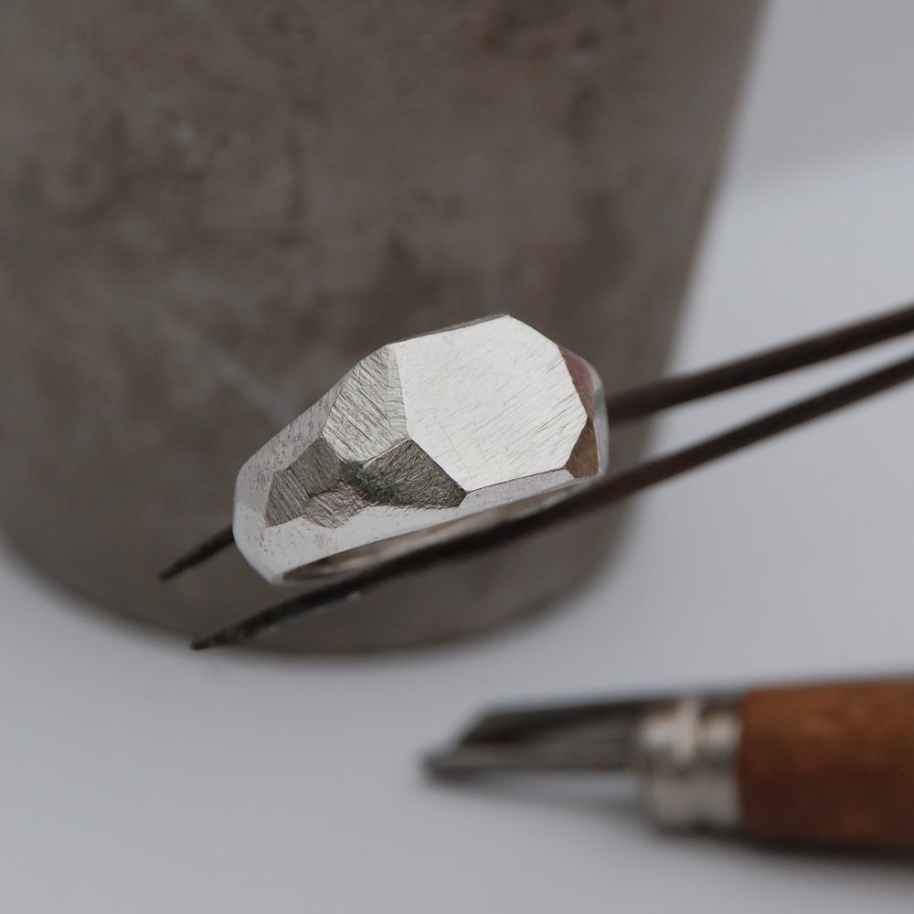 Hammered Sterling Silver Signet Ring for Men - Unique handmade men jewelry